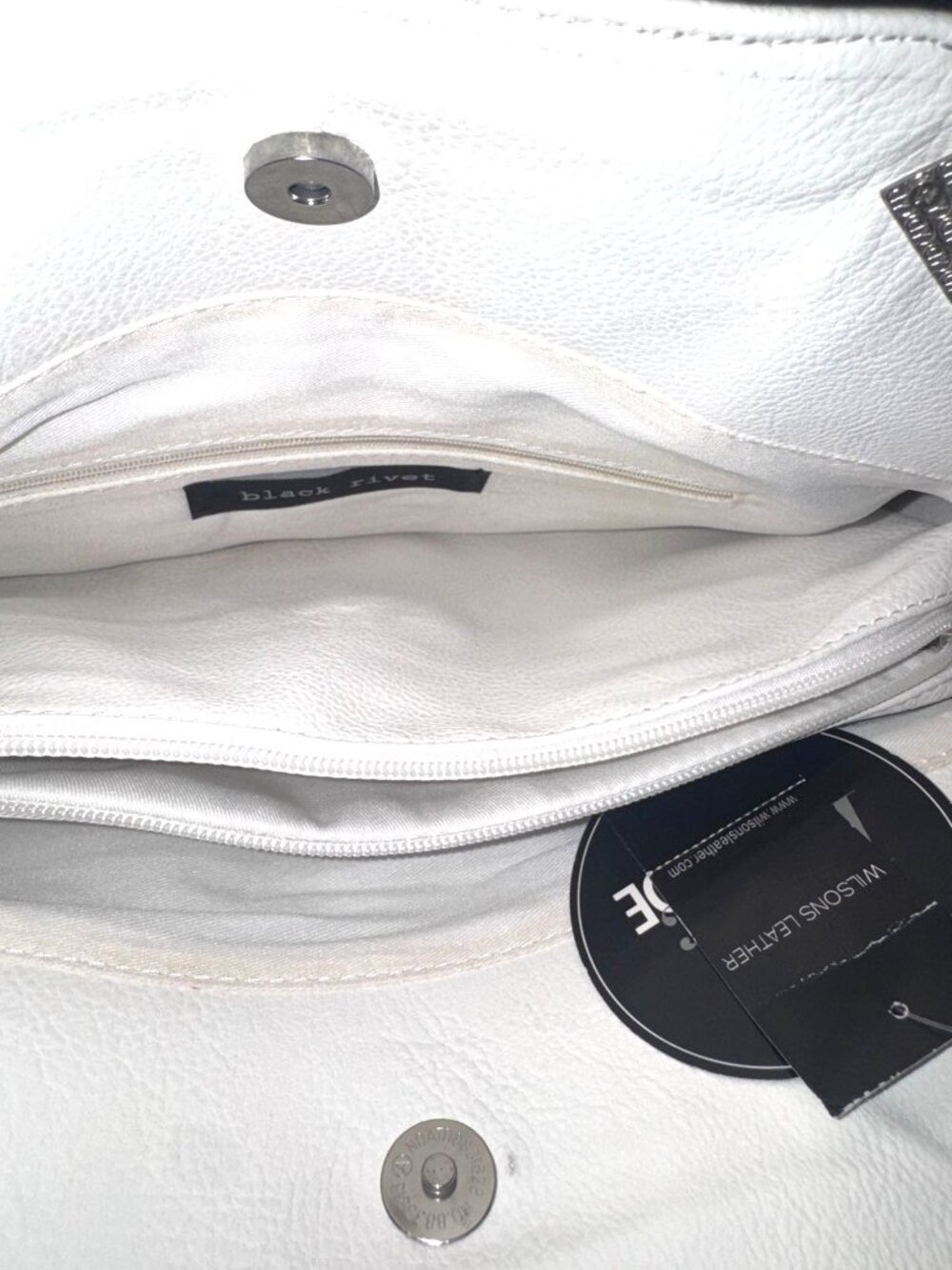 Black rivet Tote White Floral Embroidered Handbag With Adjustable Strap & Chain - Picture 6 of 10